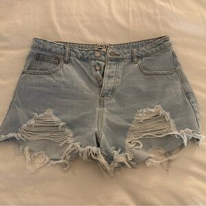 Light Blue Distressed Denim Shorts